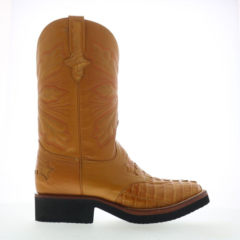 Ferrini Mens Crepe Sole Roper Caiman Tail Brown Boots (NWT)